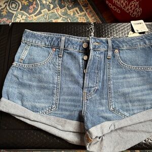 We The Free Blue Beginner’s Luck Low Rise Slouch Shorts.